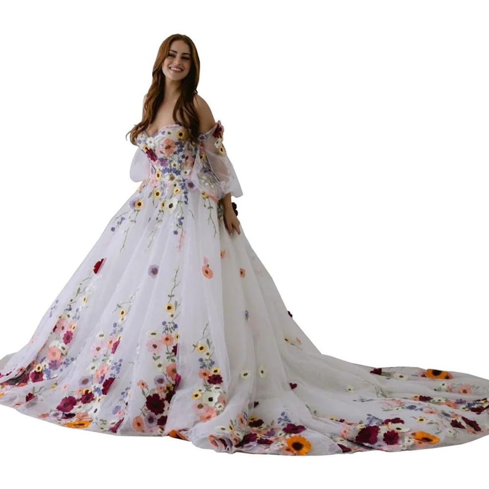 Floral Embroidered White Gown